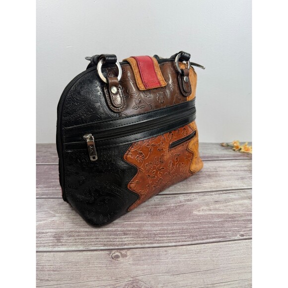 Vintage MC Marc Chantal leather multi-color retro embossed western shoulder bag - Picture 9 of 16